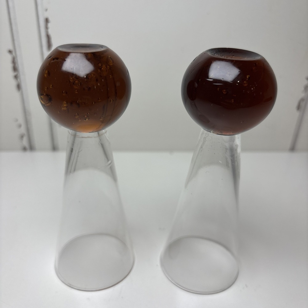 Vintage 2 Cordial Shot‎ Glass Amber Bubble Ball Bottom Base Colored Glass 4 1/2" - Picture 6 of 7